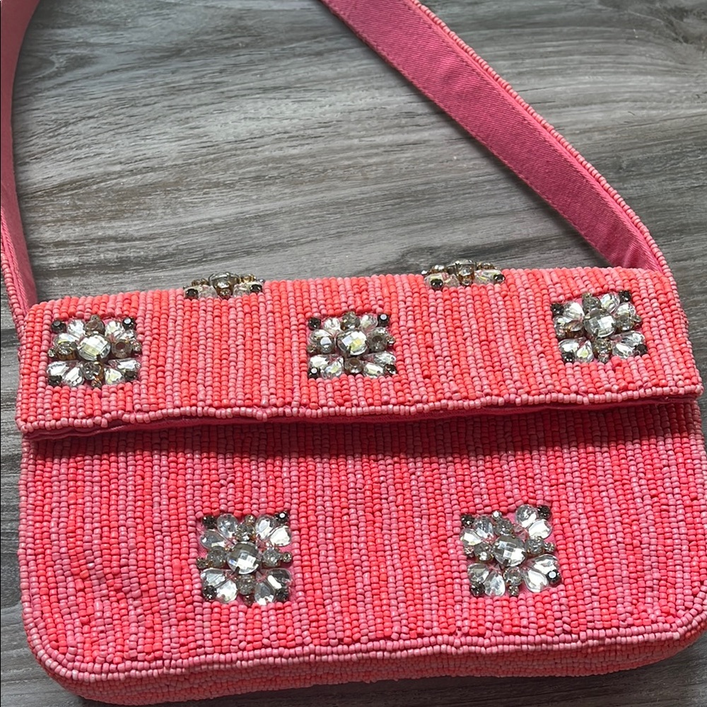 Pink Metallic Studded Clutch with Textured Finish